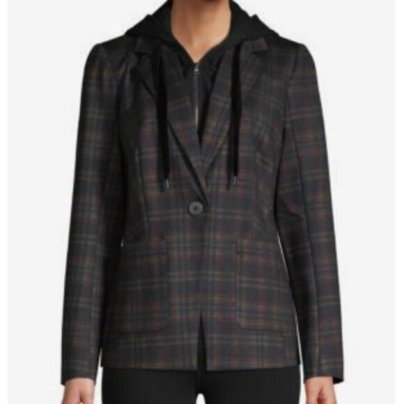 Laundry by Shelli Segal Blazer Womens S Plaid Hooded Two-fer - Picture 1 of 14